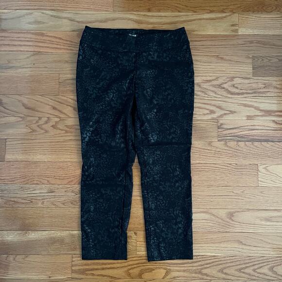 Nic + Zoe Animal Print Pants Womens 10 Petite Black Ankle Length Casual Chic - Picture 1 of 8